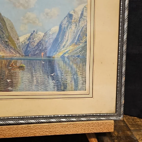 VTG Framed Mountain Landscape - The Fjord at Balestrand. - Picture 7 of 10
